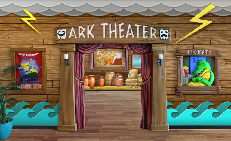 Noah's ark themed kid's theater entrance.