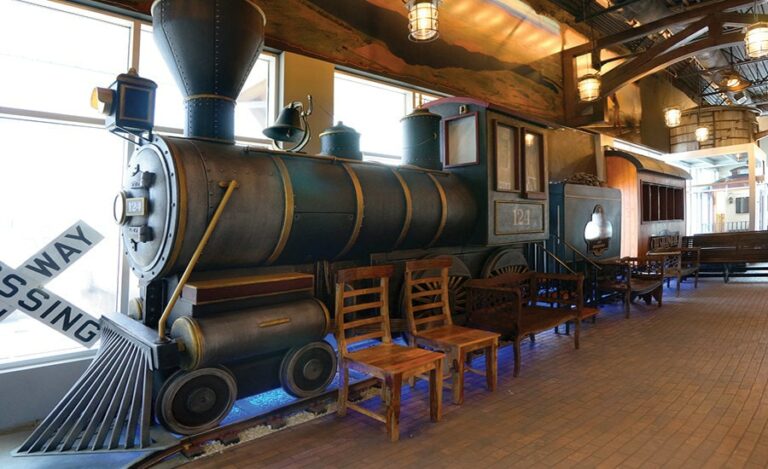 Train station themed waiting room