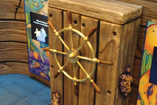 Pirate ship helm in play area