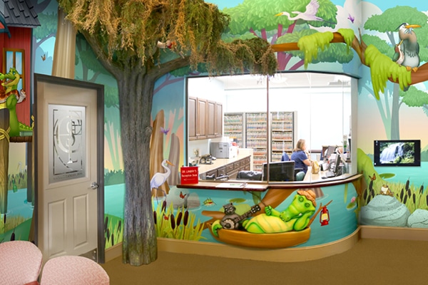 Bayou themed reception desk.