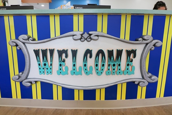 Circus themed "Welcome" sign.