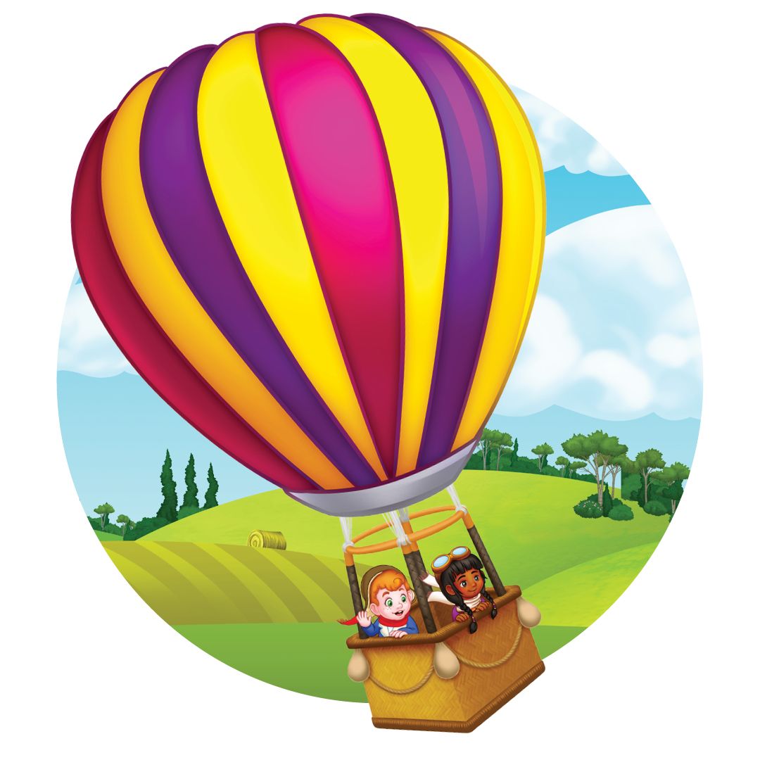 Design illustration of kids in a hot air balloon