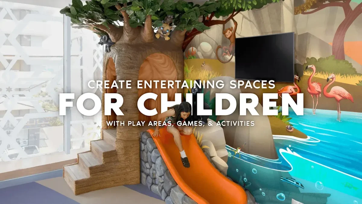 Themed indoor play area with slide for childcare, clinics or healthcare spaces